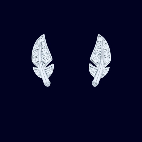 Burma 18k White Gold Feather Earrings lab-grown diamonds